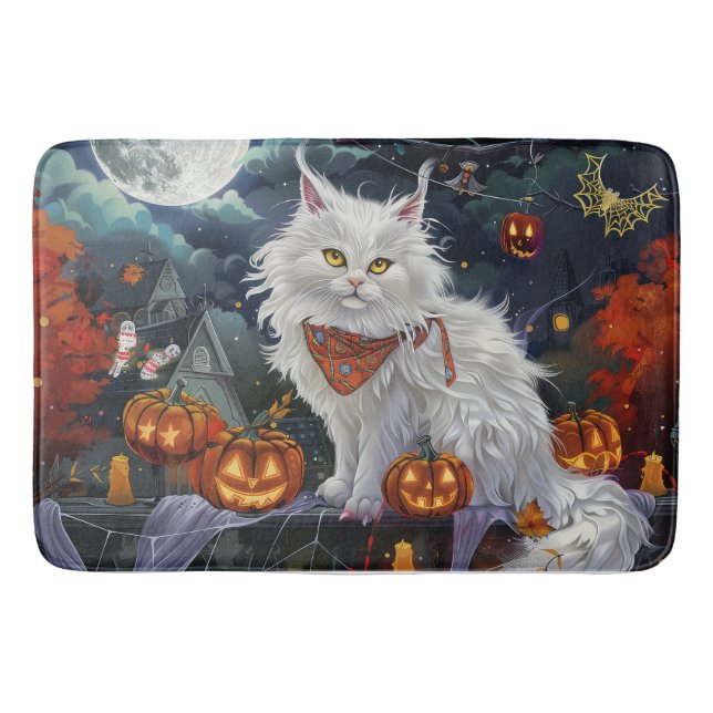 Turkisk Angorakatt Halloween Kuslig Badrumsmatta (Framsidan)