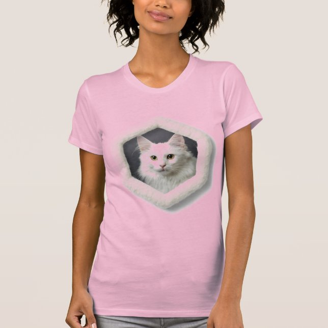 Turkisk Angorakatt I Ram - Rosa T Shirt (Framsida)