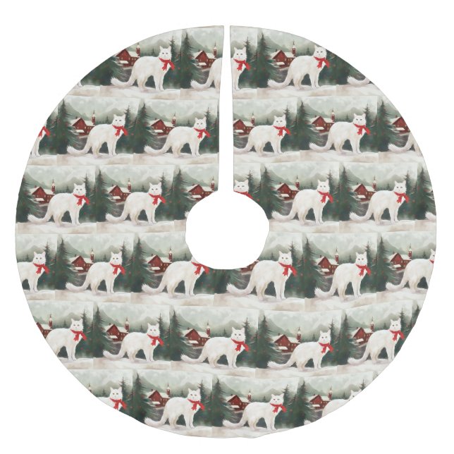 Turkisk Angorakatt i Snö Jul Julgransmatta Borstad Polyester (Framsidan)