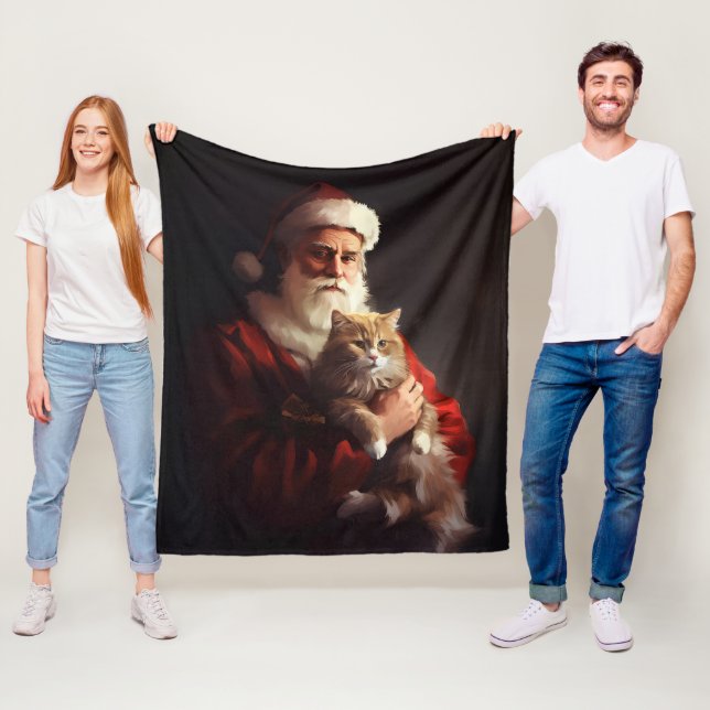 Turkisk Angorakatt Jul Tomte Festive Jul  Fleecefilt (På plats)