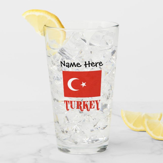 Turkisk flagga och Turkiet Personlig  Glaskopp (Framsida Ice)
