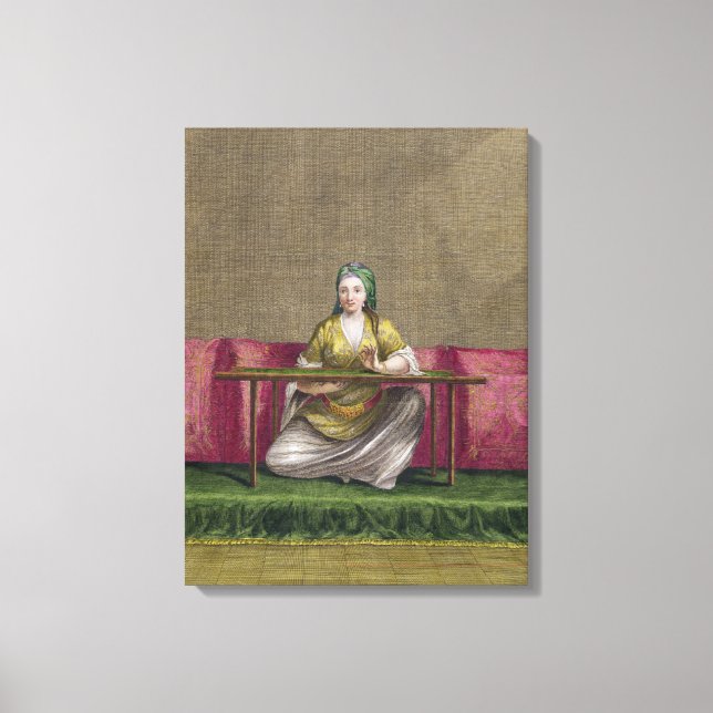 Turkisk flicka, broderande, 1700-talet (engravin) canvastryck (Framsida)