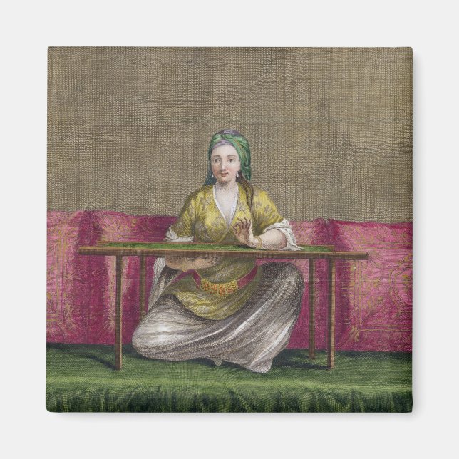 Turkisk flicka, broderande, 1700-talet (engravin) magnet (Framsidan)