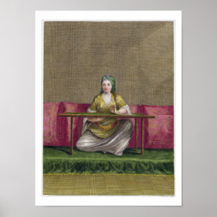 Turkisk flicka, broderande, 1700-talet (engravin) poster