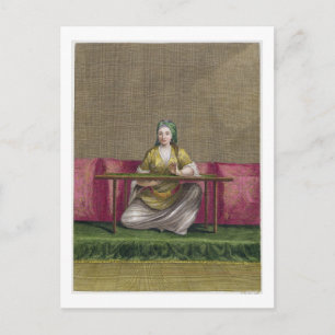 Turkisk flicka, broderande, 1700-talet (engravin) vykort
