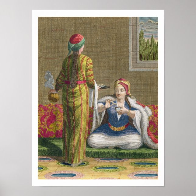 Turkisk flicka, med kaffe på soffa, 18 cent poster (Framsidan)