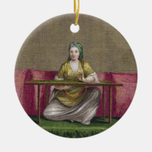 Turkisk flicka som broderar, 18th århundrade julgransprydnad keramik