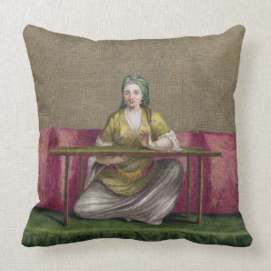 Turkisk flicka som broderar, 18th århundrade kudde