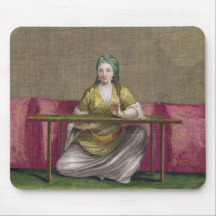 Turkisk flicka som broderar, 18th århundrade musmatta