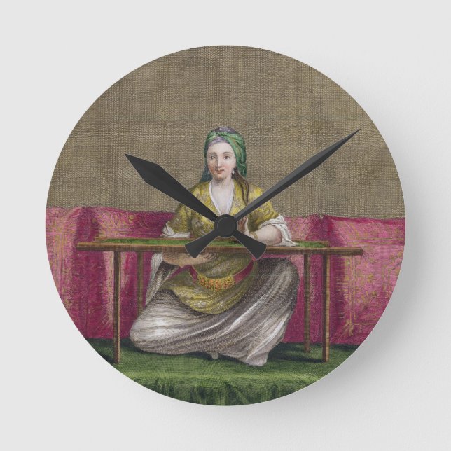 Turkisk flicka som broderar, 18th århundrade rund klocka (Framsida)