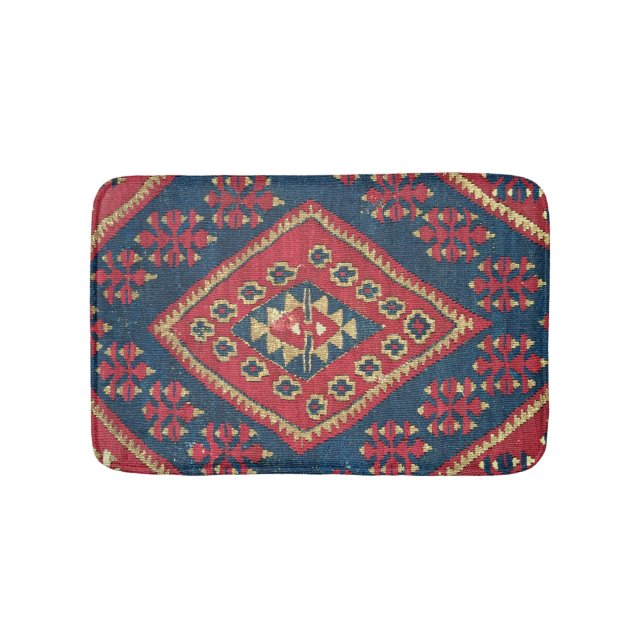 Turkisk Kilim Matta Antik Röd Blå (Framsidan)