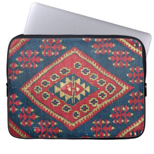 Turkisk Kilim Matta Antik Röd Blå Laptop Fodral