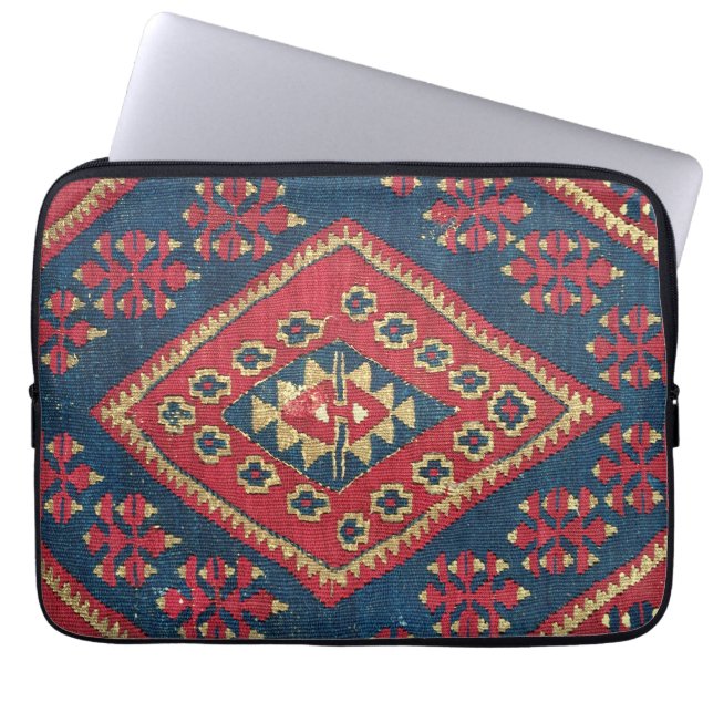 Turkisk Kilim Matta Antik Röd Blå Laptop Fodral (Framsidan)