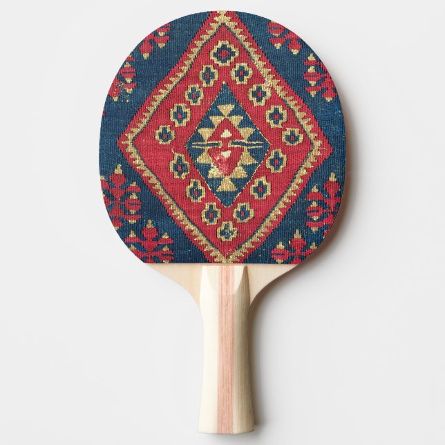 Turkisk Kilim Matta Antik Röd Blå Pingisracket (Framsidan)