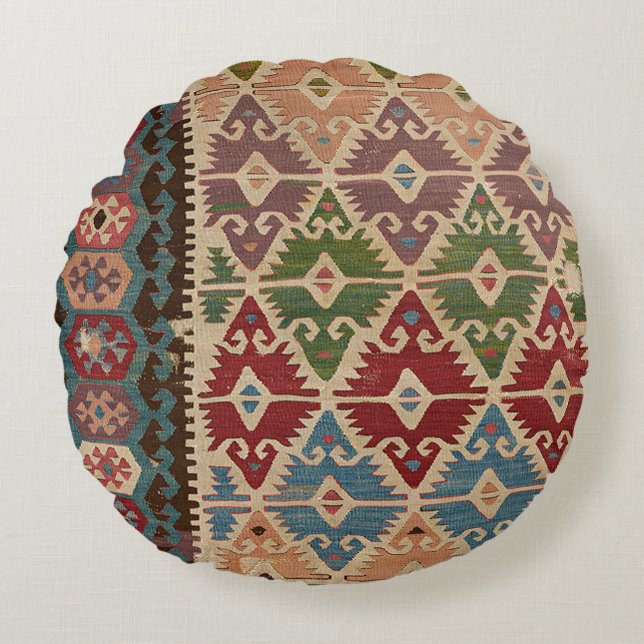 Turkisk Kilim Matta Rund Kudde (Framsidan)
