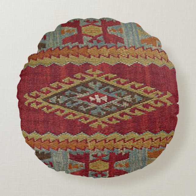 Turkisk Kilim Matta Rund Kudde (Framsidan)