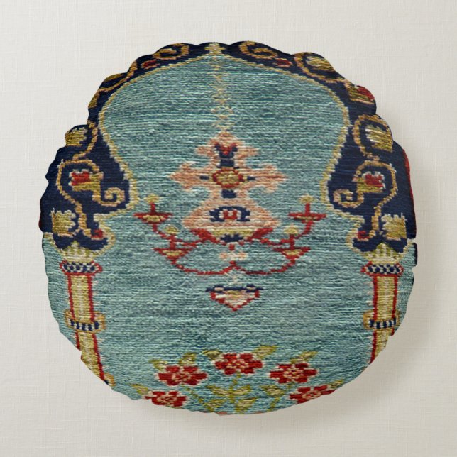 Turkisk Kilim Matta Runt Antiikt Rund Kudde (Framsidan)