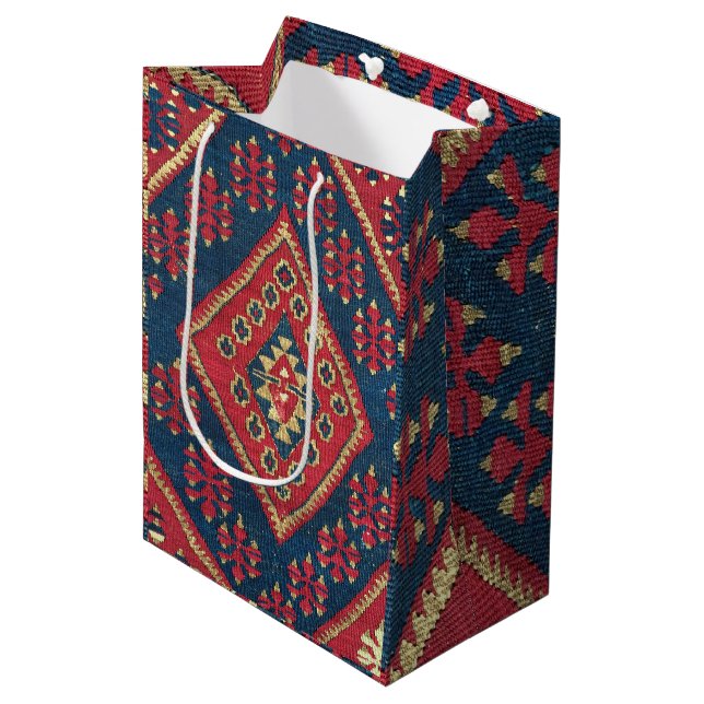 Turkisk Kilim Matta Runtgods Röd Blå (Framsidan Vinklad)