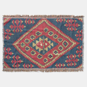 Turkisk Kilim Matta Runtgods Röd Blå Filt