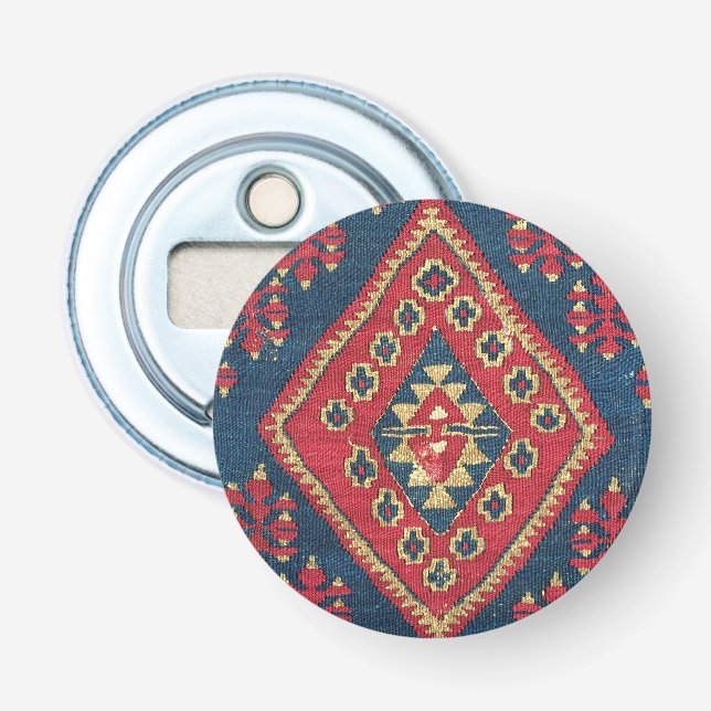 Turkisk Kilim Matta Runtgods Röd Blå Flasköppnare (Framsidan)