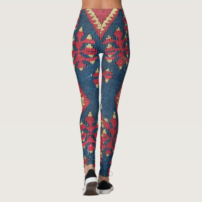 Turkisk Kilim Matta Runtgods Röd Blå Leggings (Baksida)