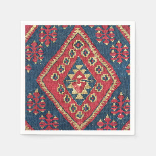 Turkisk Kilim Matta Runtgods Röd Blå Pappersservett