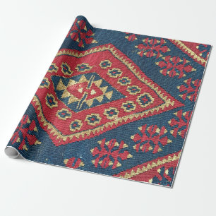 Turkisk Kilim Matta Runtgods Röd Blå Presentpapper