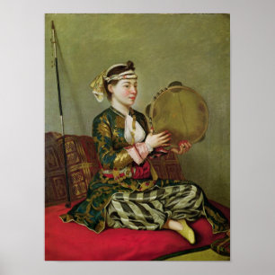 Turkisk kvinna med en tamburin poster