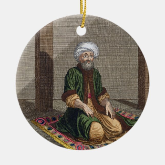 Turkisk man som ber, 18th århundrade (gravyr) julgransprydnad keramik (Framsidan)