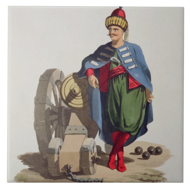 Turkisk soldat, från 'dräkter av det olika Nat Kakelplatta (Framsidan)