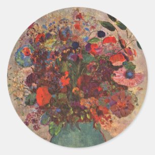Turkisk vas av Odilon Redon, Vintage blommor konst Runt Klistermärke