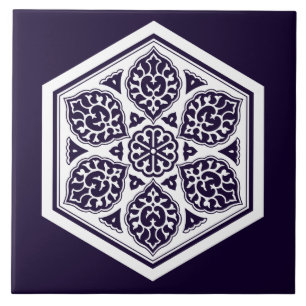 Turkisk vit blå ottoman rosette Oriental Kakelplatta