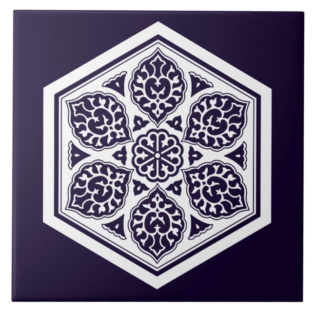 Turkisk vit blå ottoman rosette Oriental Kakelplatta (Framsidan)