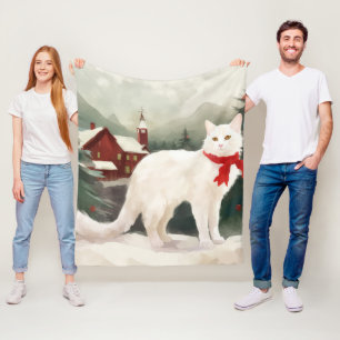 Turkiska angora Cat i julen i Snö Fleecefilt