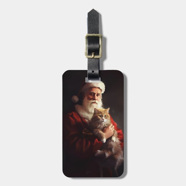 Turkiska angora Cat Jultomten - helgjul Bagagebricka (Vertikal Framsida)