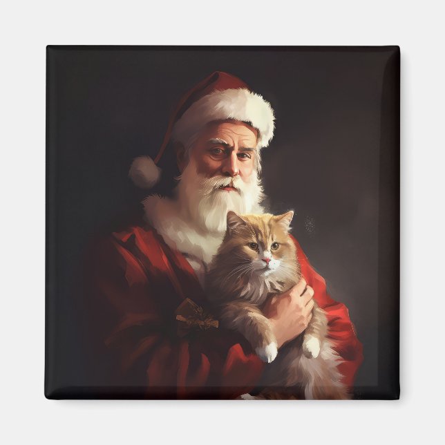 Turkiska angora Cat Jultomten - helgjul Magnet (Framsidan)