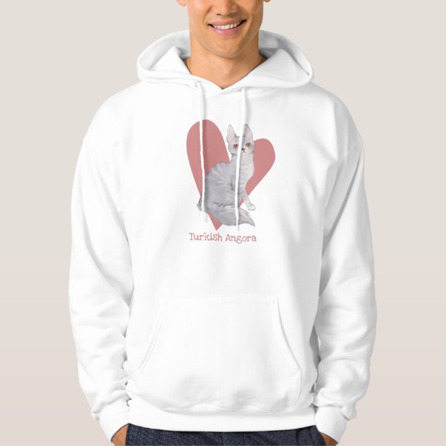 Turkiska angora Cat Watercolor Kattunge Rosa Heart Hoodie (Framsida)