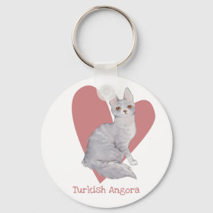 Turkiska angora Cat Watercolor Kattunge Rosa Heart Nyckelring