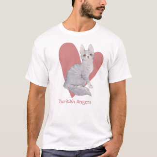Turkiska angora Cat Watercolor Kattunge Rosa Heart T Shirt