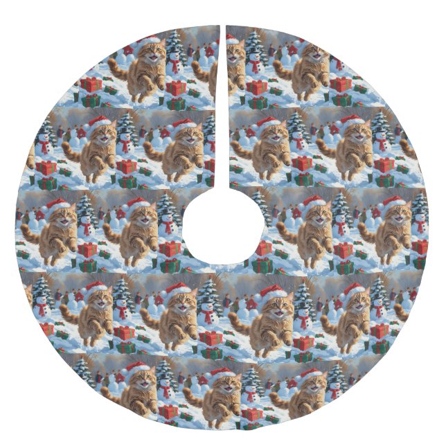 Turkiska angora-katt som går i Snö jul Hat Julgransmatta Borstad Polyester (Framsidan)