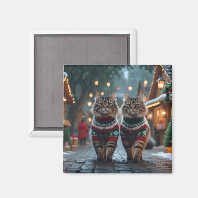Turkiska Angora katter jul snö semester Magnet (Front/Back)