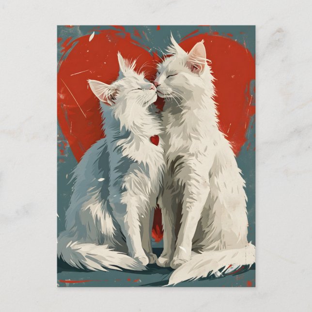 Turkiska angora White Cats Alla hjärtans dag Vykort (Framsida)