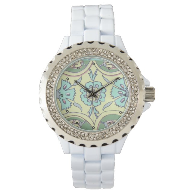 Turkiska Aqua och Gult Ottoman Iznik Tile Mönster Armbandsur (Framsida)