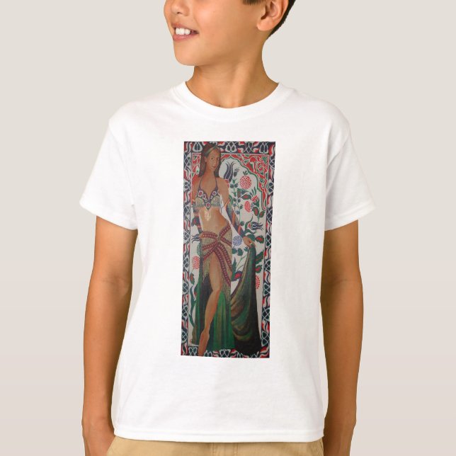 Turkiska Belly Dancer med traditionell konst Backg T-shirt (Framsida)