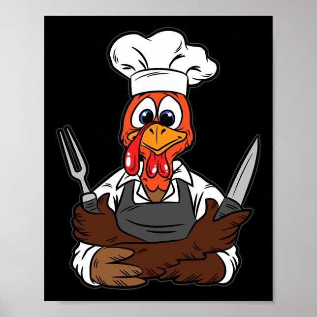 Turkiska Chef Thanksgiving Day Funny Cook Culinary Poster (Framsidan)
