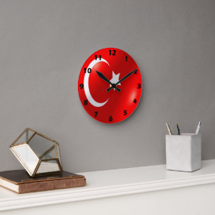 Turkiska Flagga Design Rund Klocka