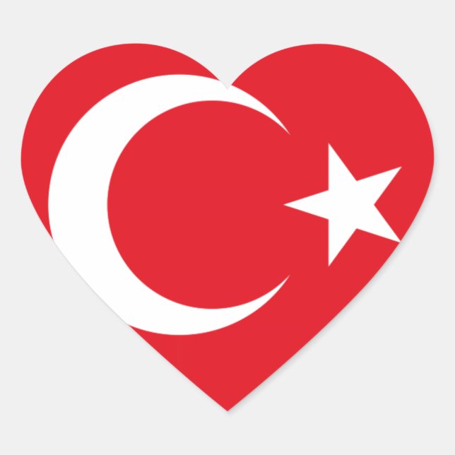 Turkiska Flagga Hjärtformat Klistermärke (Framsida)