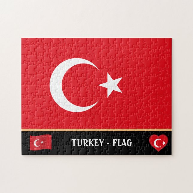 Turkiska Flagga och turkiska land / Turkiet Pussel (Horisontell)