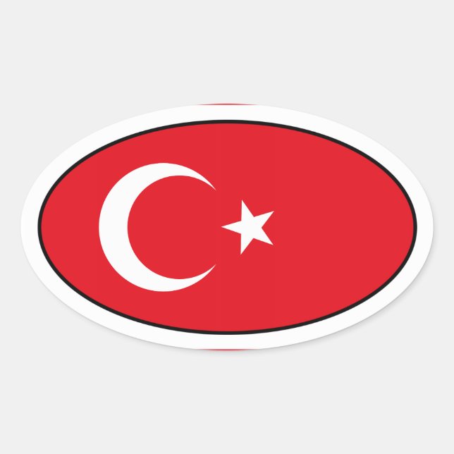 Turkiska Flagga Oval Sticker Ovalt Klistermärke (Framsida)