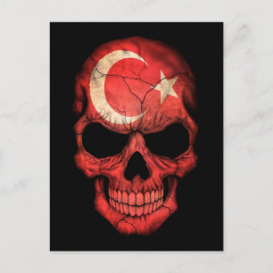 Turkiska Flagga Skull på svart Vykort